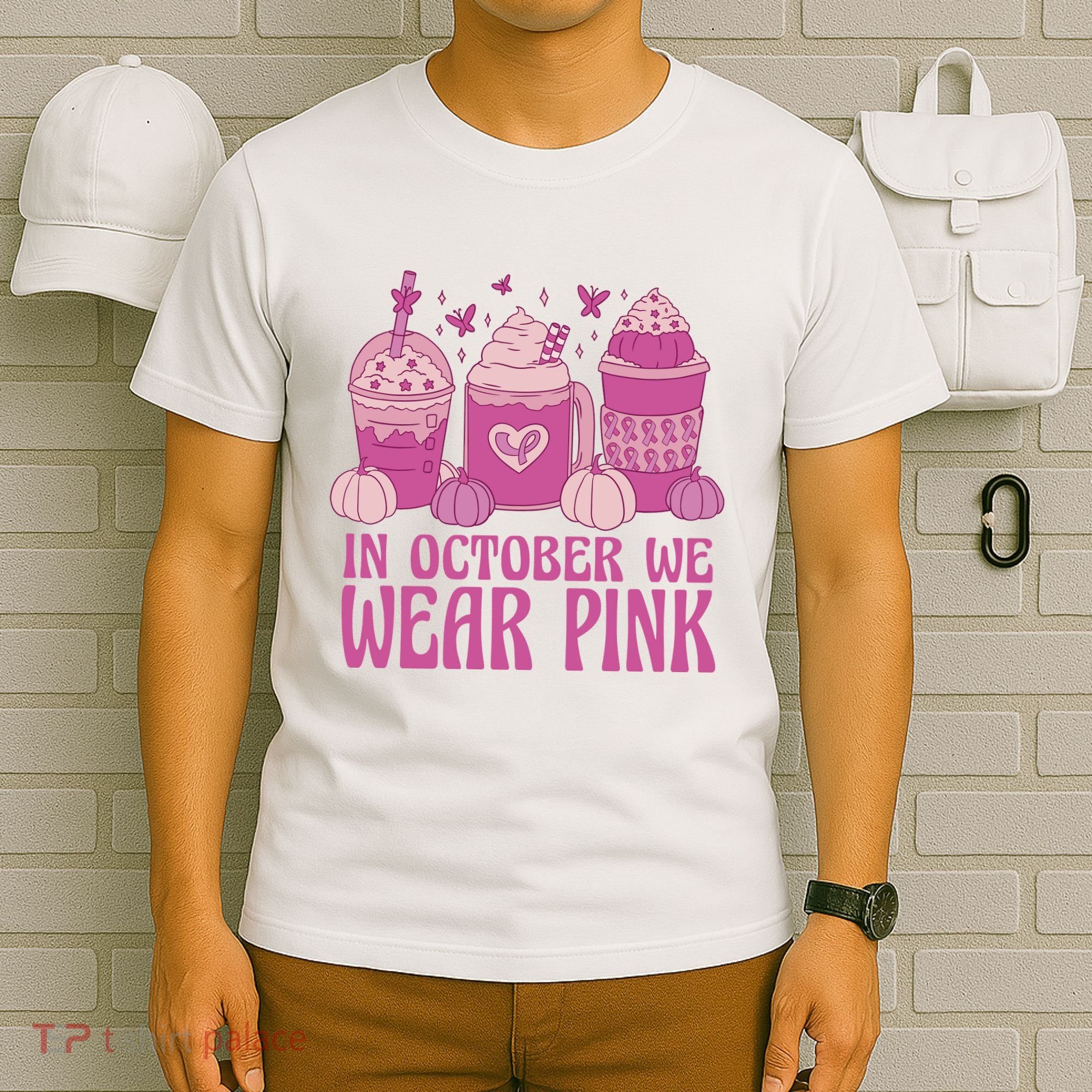 In October We Wear Pink Autumn Pumpkin Coffee T-Shirt