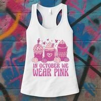 In October We Wear Pink Autumn Pumpkin Coffee Women's Tank Top thumb 3