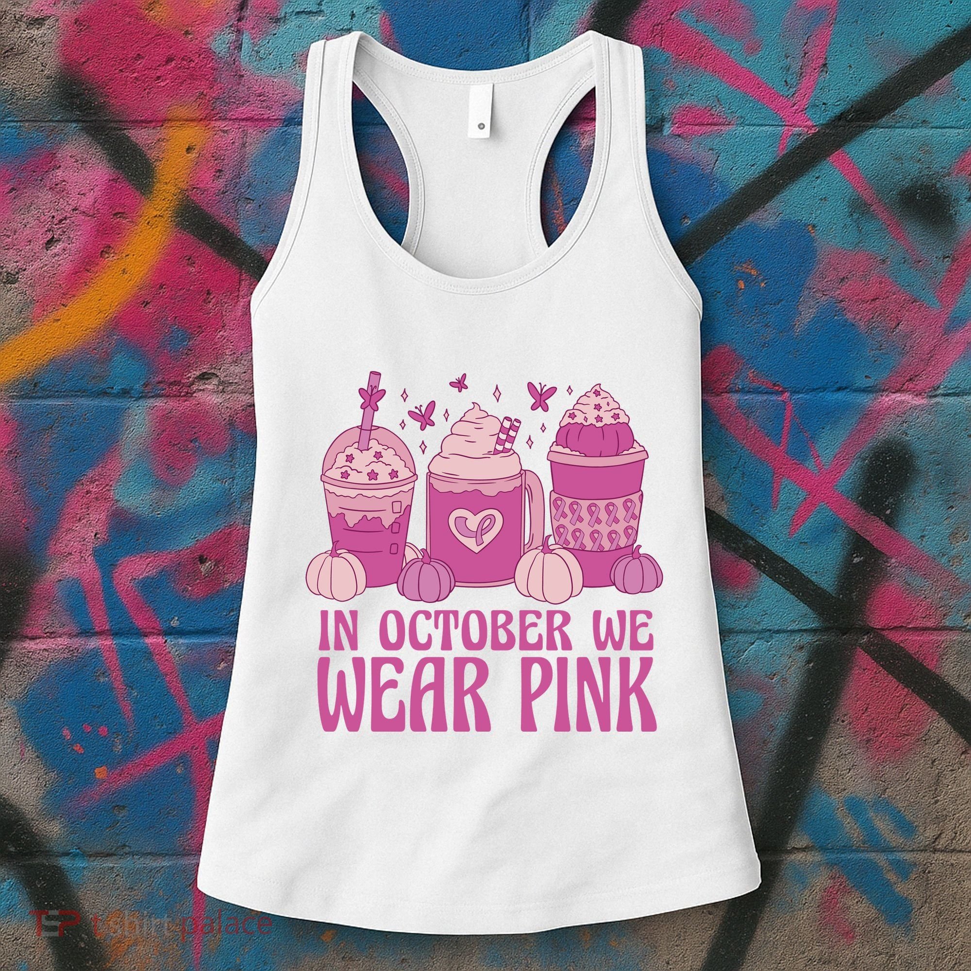 In October We Wear Pink Autumn Pumpkin Coffee Women's Tank Top