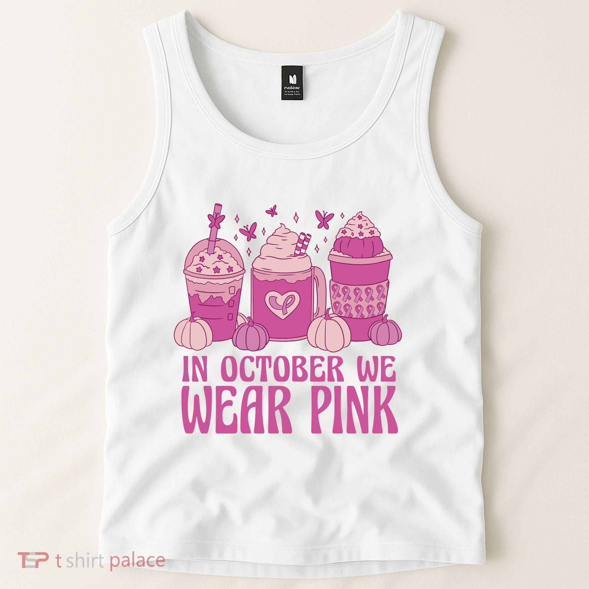 In October We Wear Pink Autumn Pumpkin Coffee Tank Top