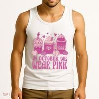 In October We Wear Pink Autumn Pumpkin Coffee Tank Top thumb 3