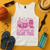 In October We Wear Pink Autumn Pumpkin Coffee Tank Top thumb 4
