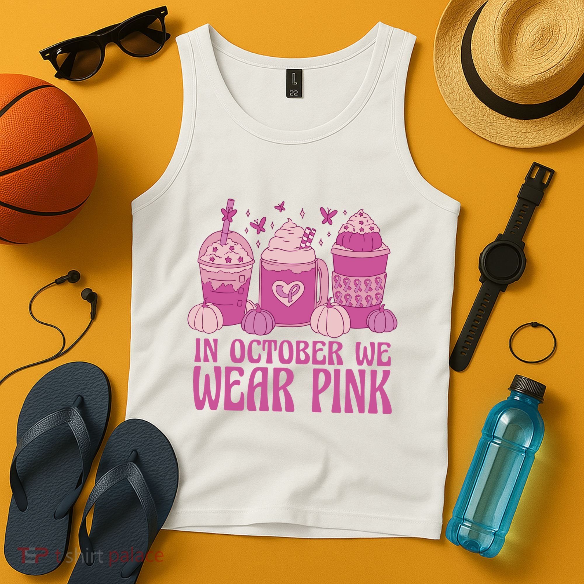 In October We Wear Pink Autumn Pumpkin Coffee Tank Top