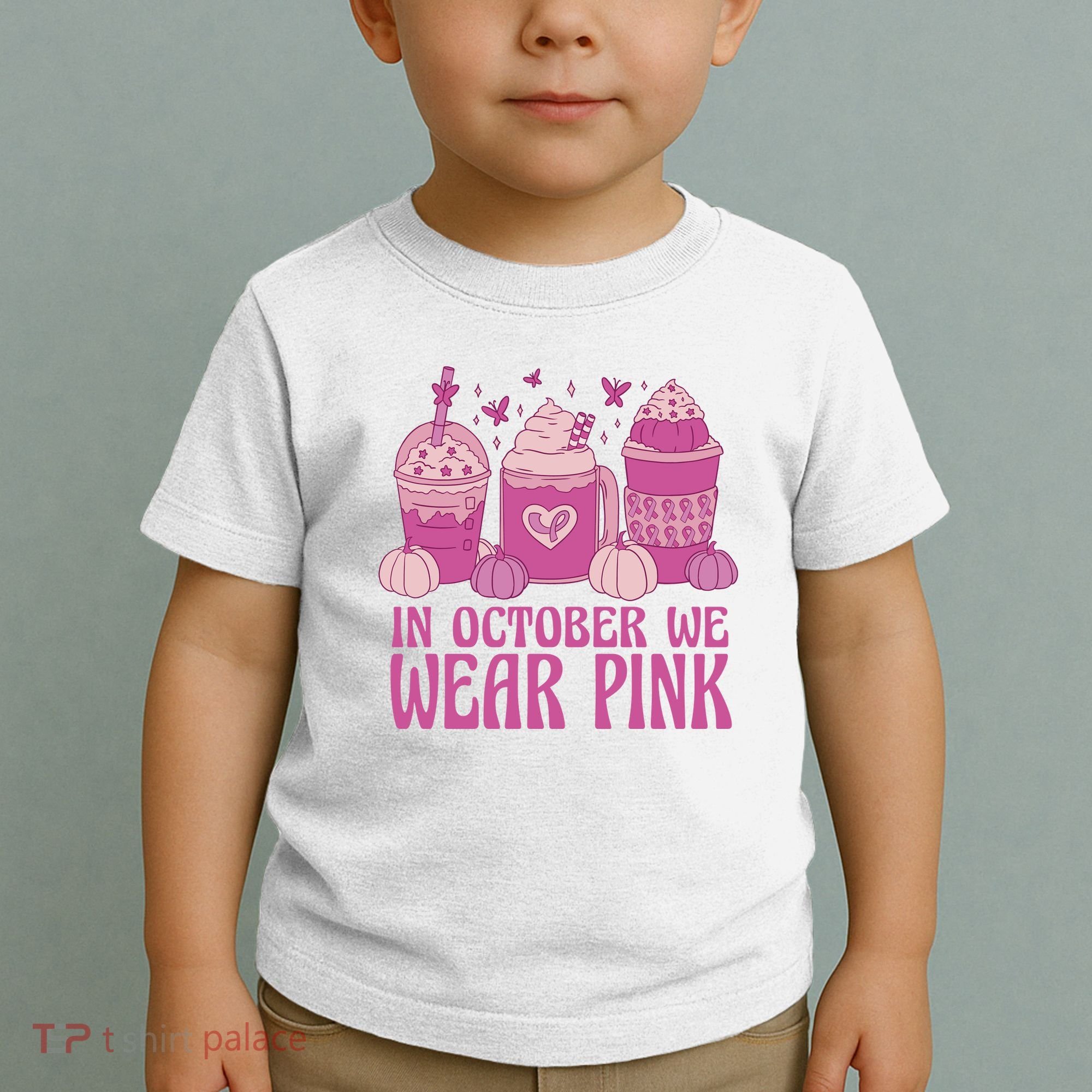 In October We Wear Pink Autumn Pumpkin Coffee Toddler T-Shirt