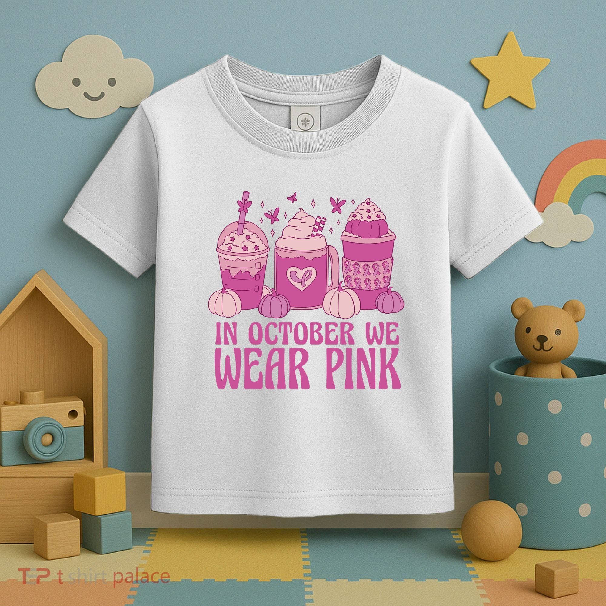 In October We Wear Pink Autumn Pumpkin Coffee Toddler T-Shirt