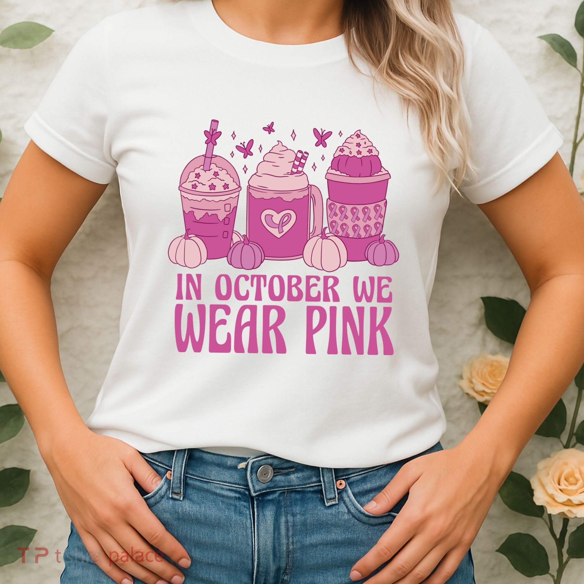 In October We Wear Pink Autumn Pumpkin Coffee Women's T-Shirt