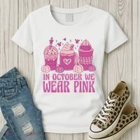 In October We Wear Pink Autumn Pumpkin Coffee Women's T-Shirt thumb 3