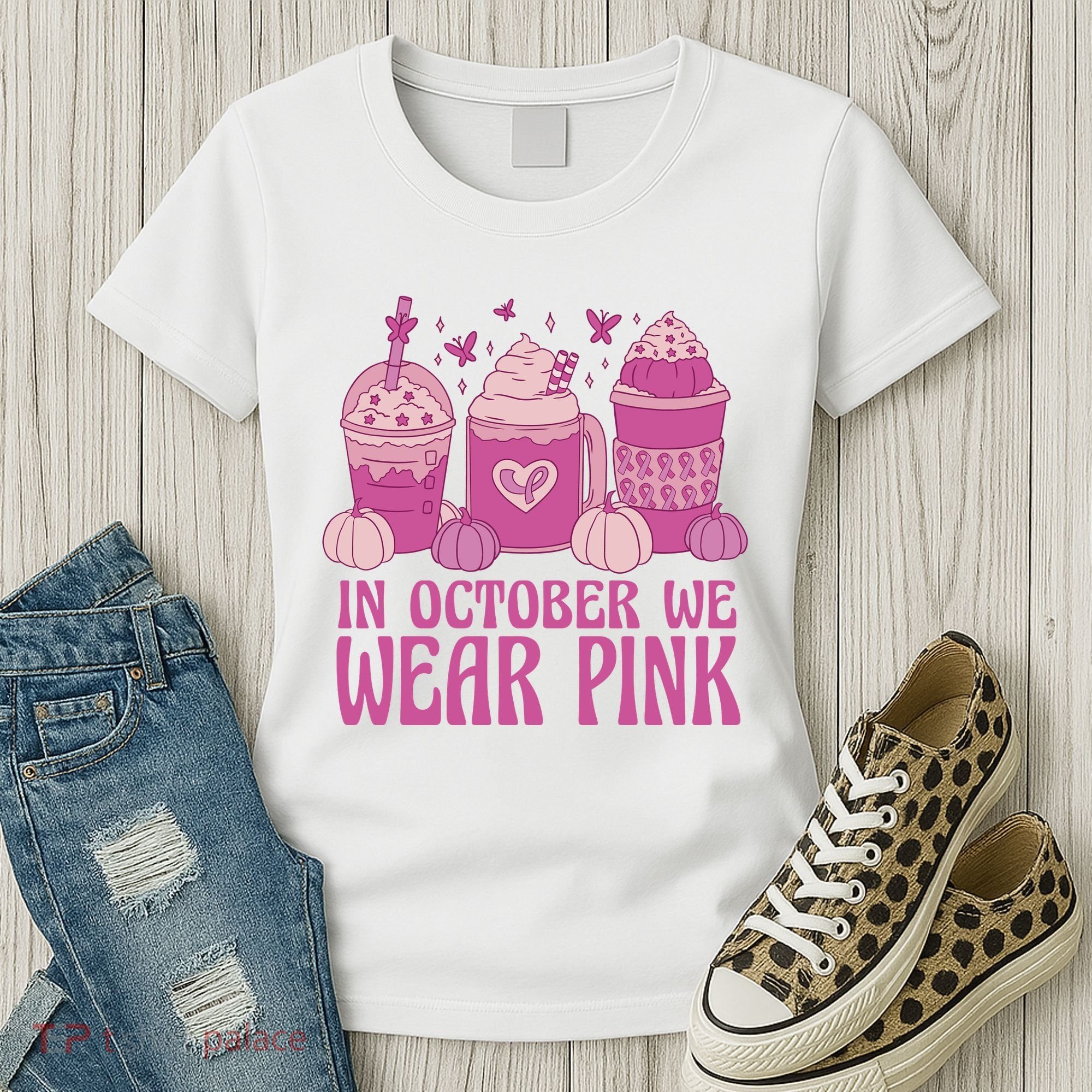 In October We Wear Pink Autumn Pumpkin Coffee Women's T-Shirt