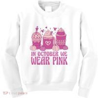 In October We Wear Pink Autumn Pumpkin Coffee Kids Sweatshirt thumb 0