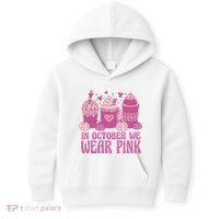 In October We Wear Pink Autumn Pumpkin Coffee Kids Hoodie thumb 0