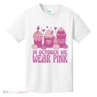 In October We Wear Pink Autumn Pumpkin Coffee Kids T-Shirt thumb 0
