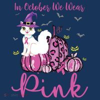 In October We Wear Pink Pumpkin Cat Breast Cancer Awareness T-Shirt thumb 7