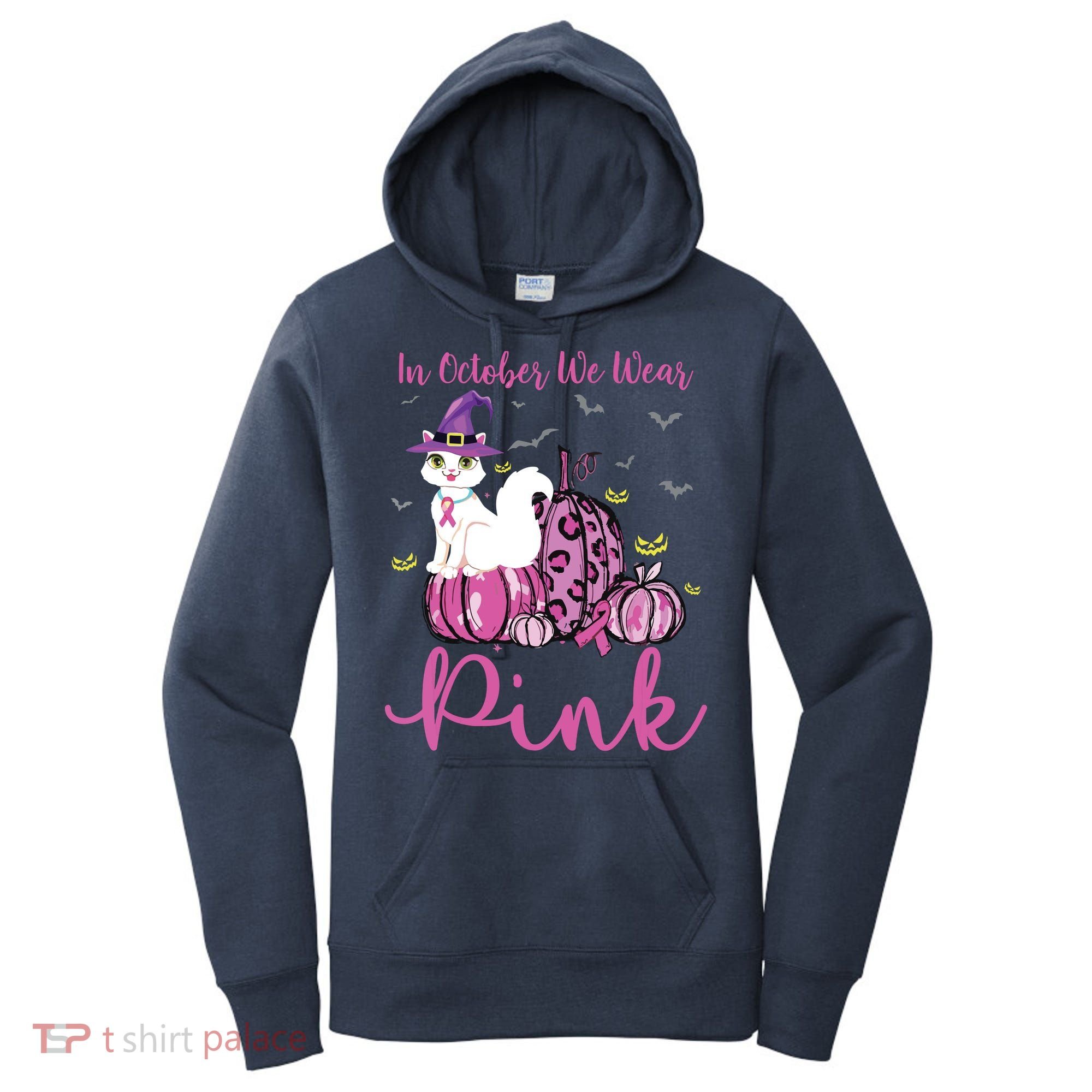In October We Wear Pink Pumpkin Cat Breast Cancer Awareness Women's Hoodie