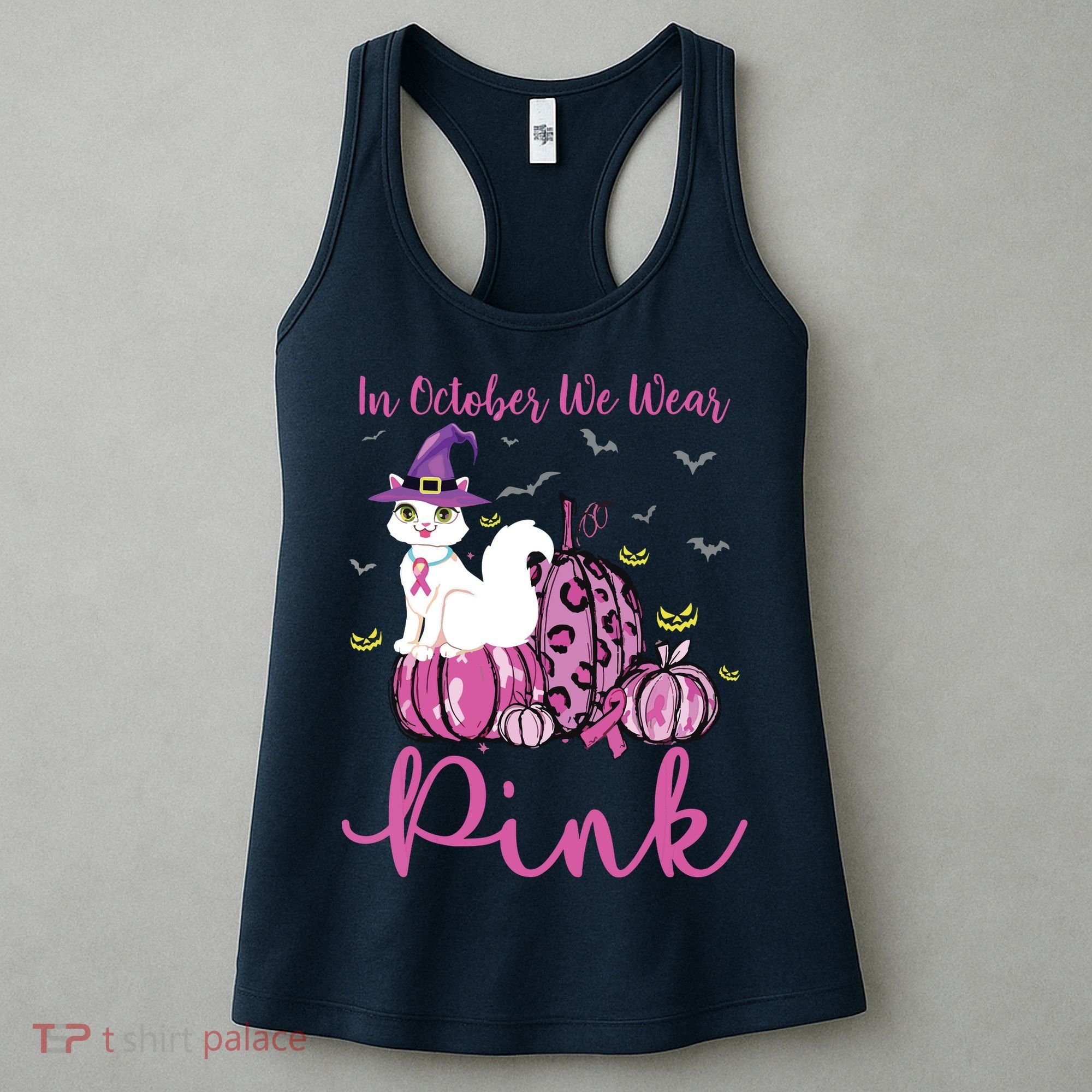 In October We Wear Pink Pumpkin Cat Breast Cancer Awareness Women's Tank Top