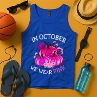 In October We Wear Breast Cancer Awareness October Gift Tank Top thumb 4