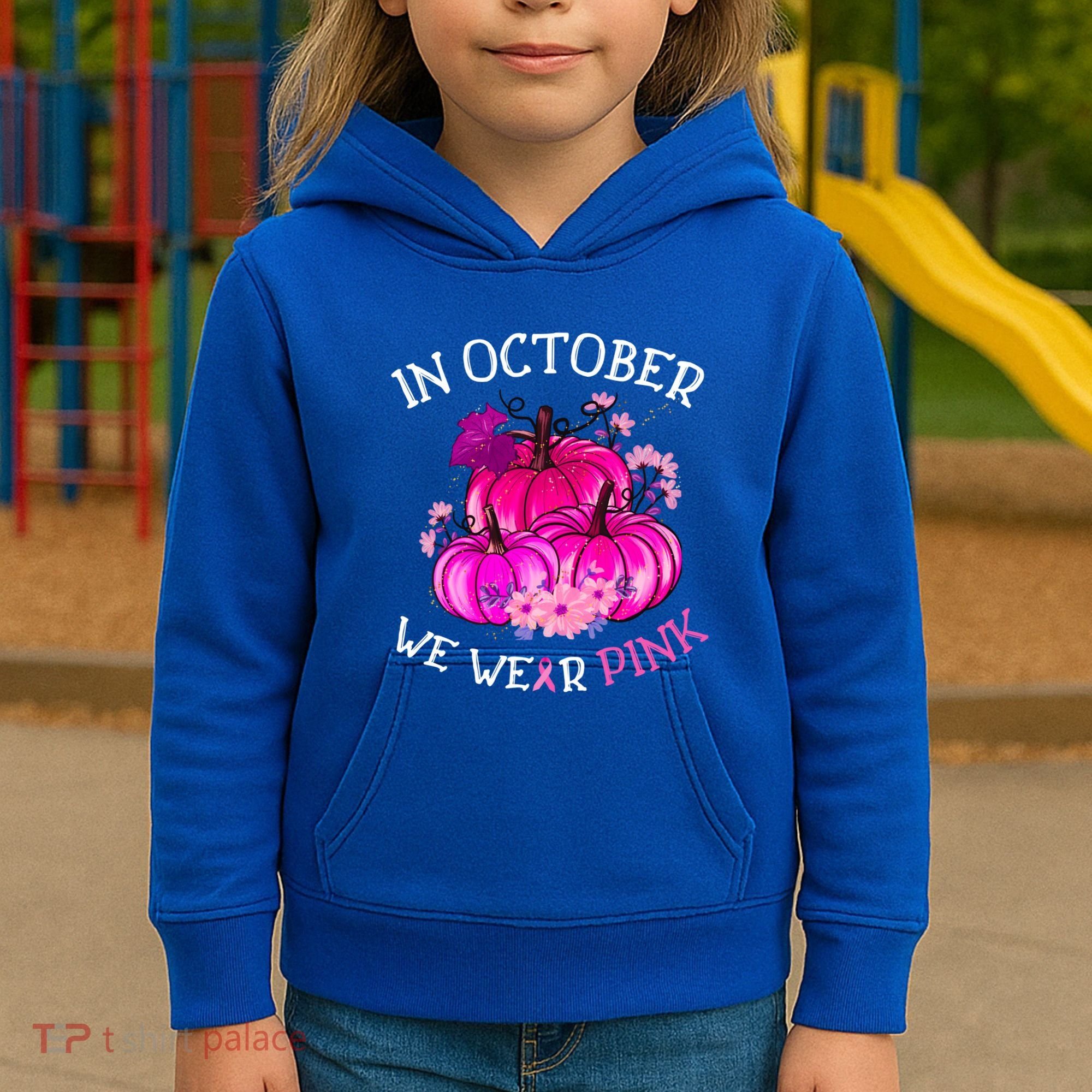 In October We Wear Breast Cancer Awareness October Gift Kids Hoodie