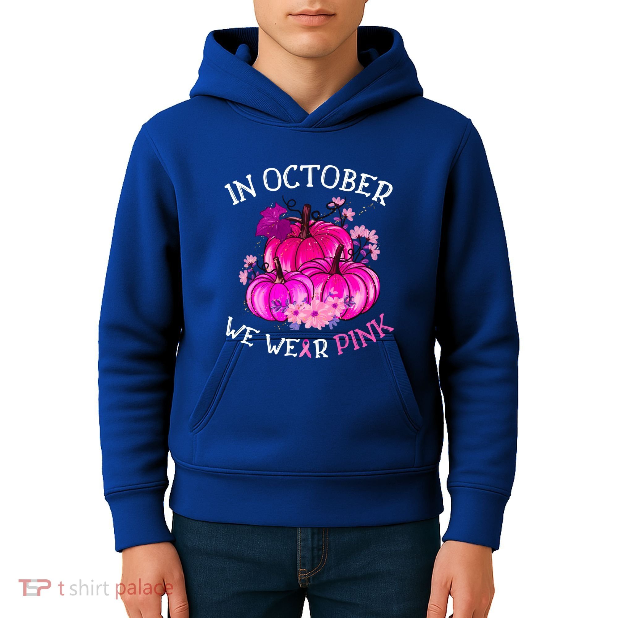 In October We Wear Breast Cancer Awareness October Gift Kids Hoodie