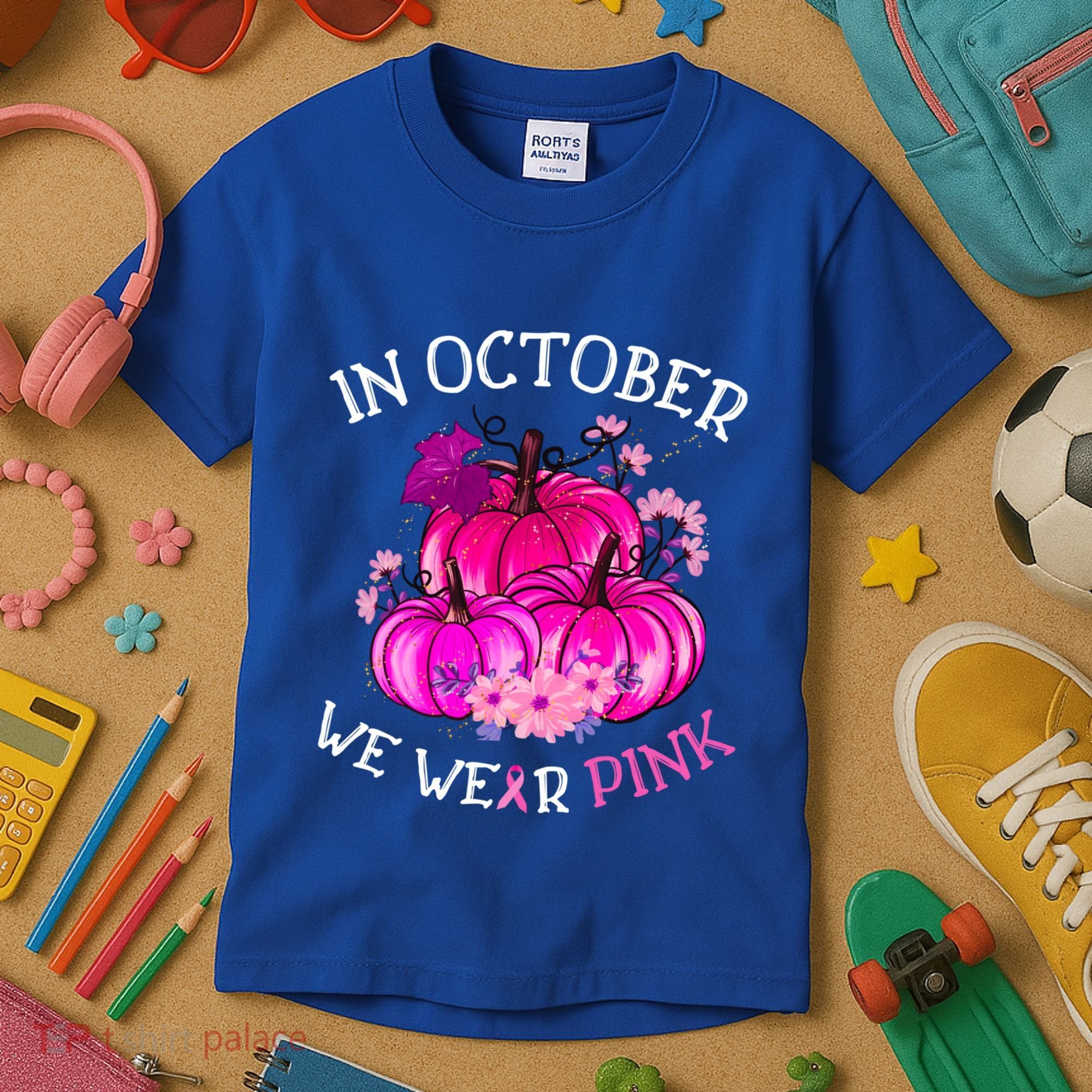 In October We Wear Breast Cancer Awareness October Gift Kids T-Shirt