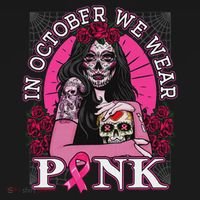 In October We Wear Breast Cancer Halloween Skull Sweatshirt thumb 3