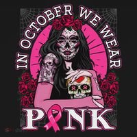 In October We Wear Breast Cancer Halloween Skull Pajama Set thumb 2