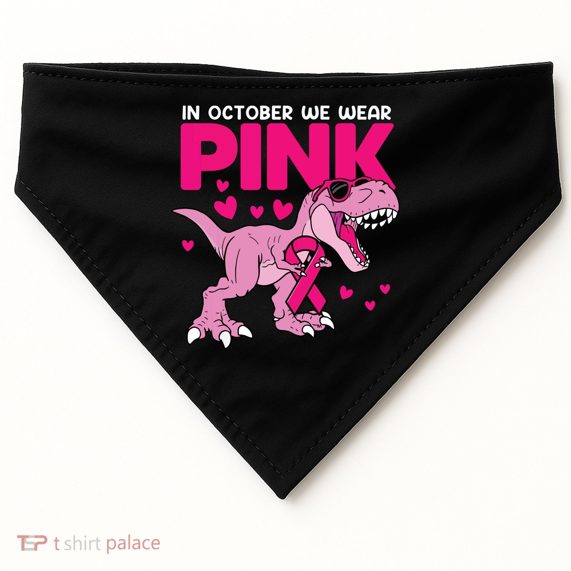 In October We Wear Pink Dinosaur T Rex Breast Cancer USA-Made Doggie Bandana