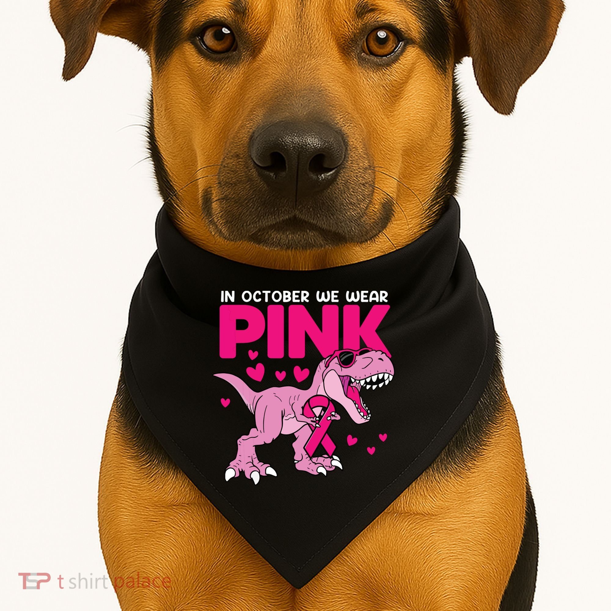 In October We Wear Pink Dinosaur T Rex Breast Cancer USA-Made Doggie Bandana