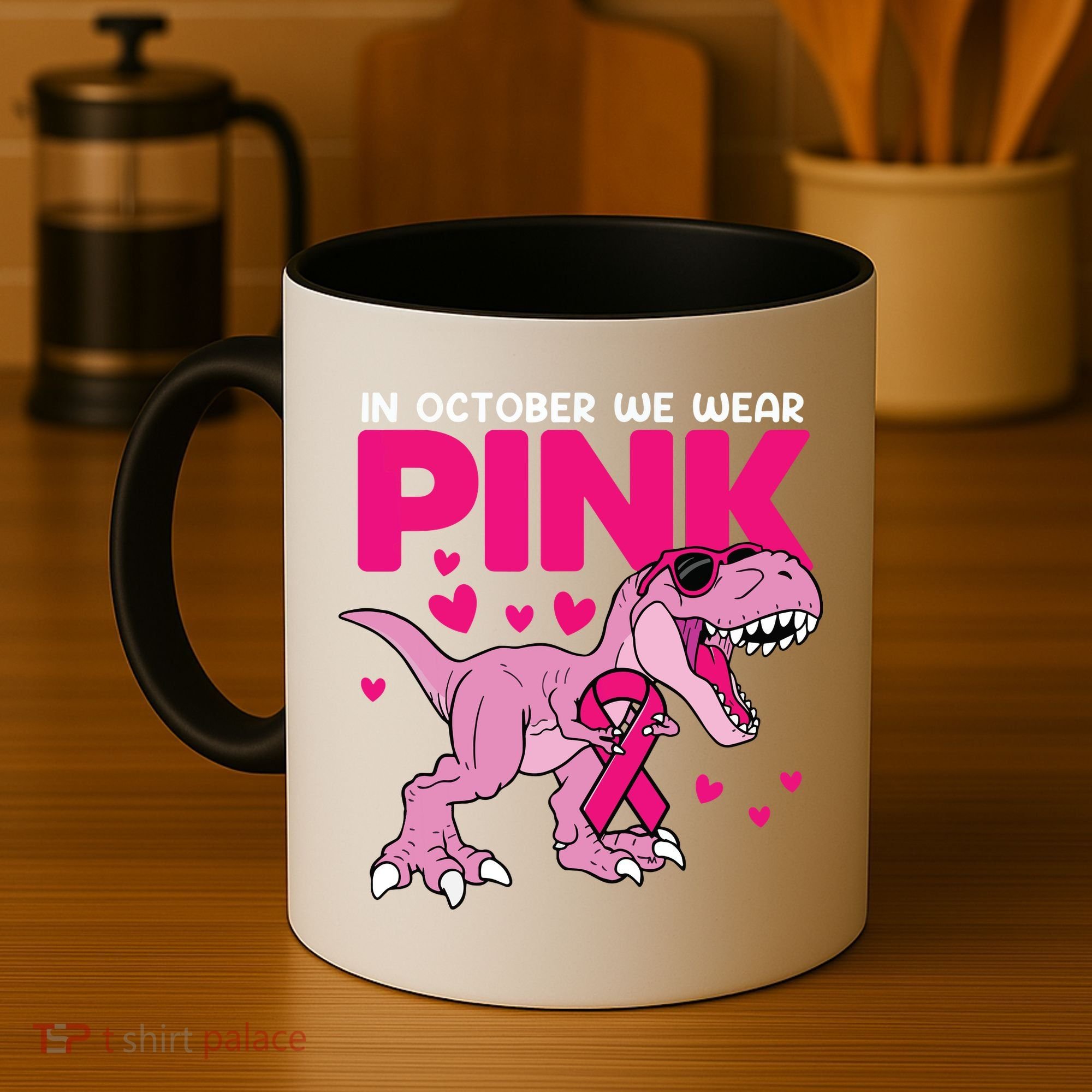 In October We Wear Pink Dinosaur T Rex Breast Cancer Coffee Mug