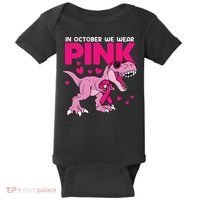 In October We Wear Pink Dinosaur T Rex Breast Cancer Baby Bodysuit thumb 0