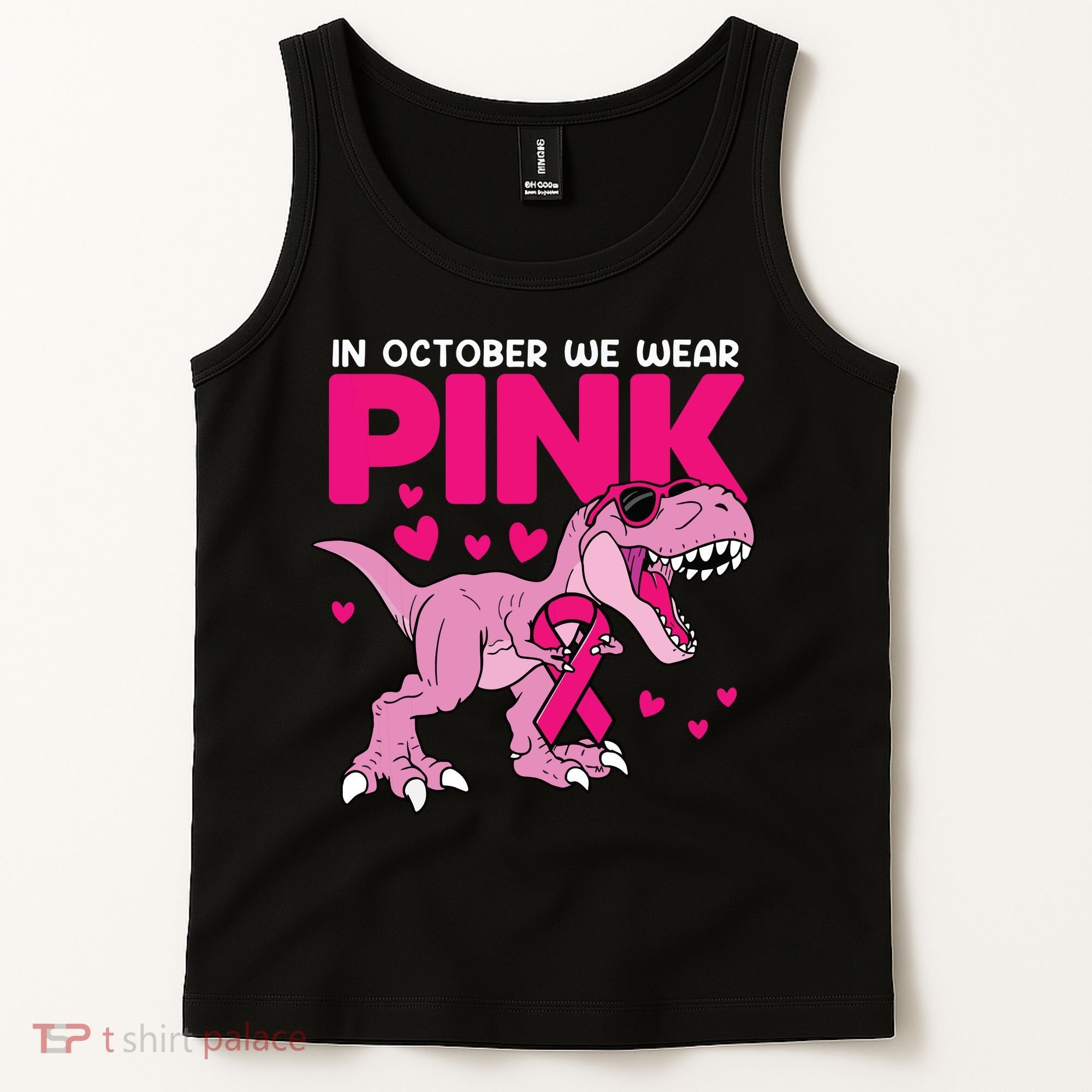 In October We Wear Pink Dinosaur T Rex Breast Cancer Tank Top
