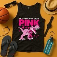 In October We Wear Pink Dinosaur T Rex Breast Cancer Tank Top thumb 4