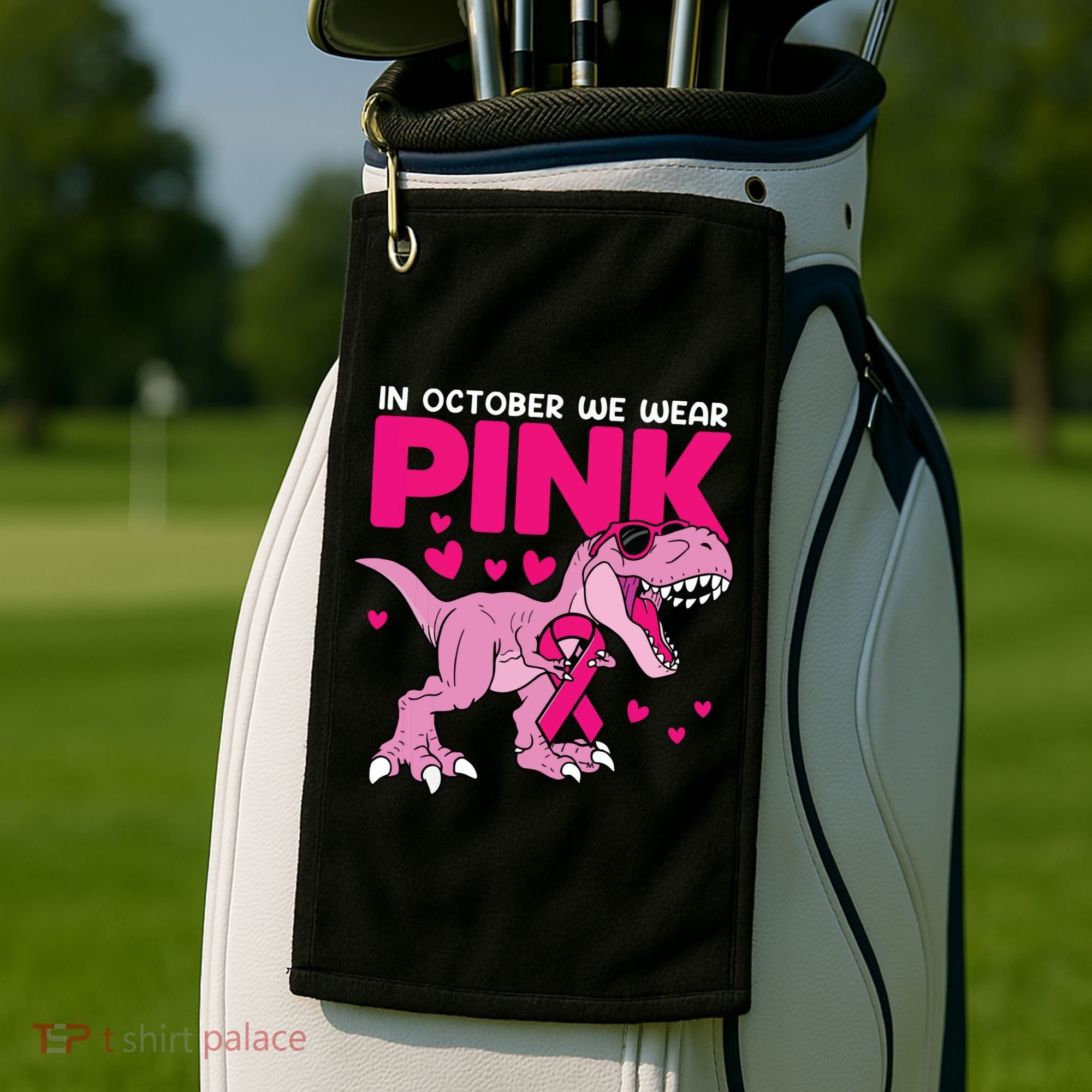 In October We Wear Pink Dinosaur T Rex Breast Cancer Golf Towel