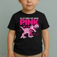 In October We Wear Pink Dinosaur T Rex Breast Cancer Toddler T-Shirt thumb 2