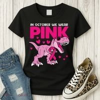 In October We Wear Pink Dinosaur T Rex Breast Cancer Women's T-Shirt thumb 3