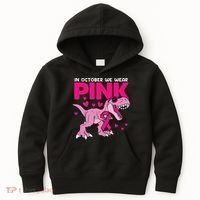 In October We Wear Pink Dinosaur T Rex Breast Cancer Kids Hoodie thumb 0