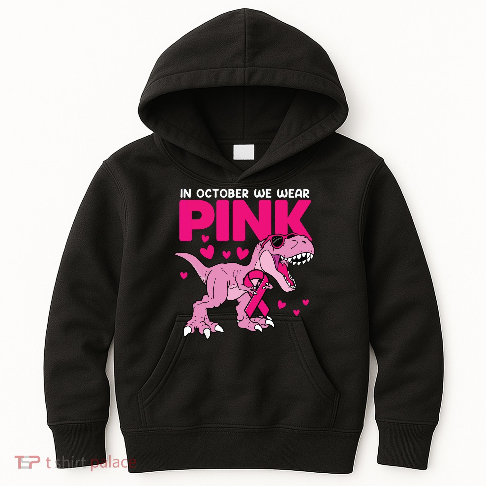 In October We Wear Pink Dinosaur T Rex Breast Cancer Kids Hoodie