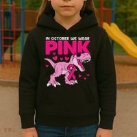 In October We Wear Pink Dinosaur T Rex Breast Cancer Kids Hoodie thumb 3