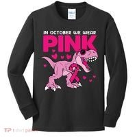 In October We Wear Pink Dinosaur T Rex Breast Cancer Kids Long Sleeve Shirt thumb 0