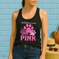 In October We Wear Pink Dog Cat Paw Breast Cancer Awareness Women's Tank Top thumb 2