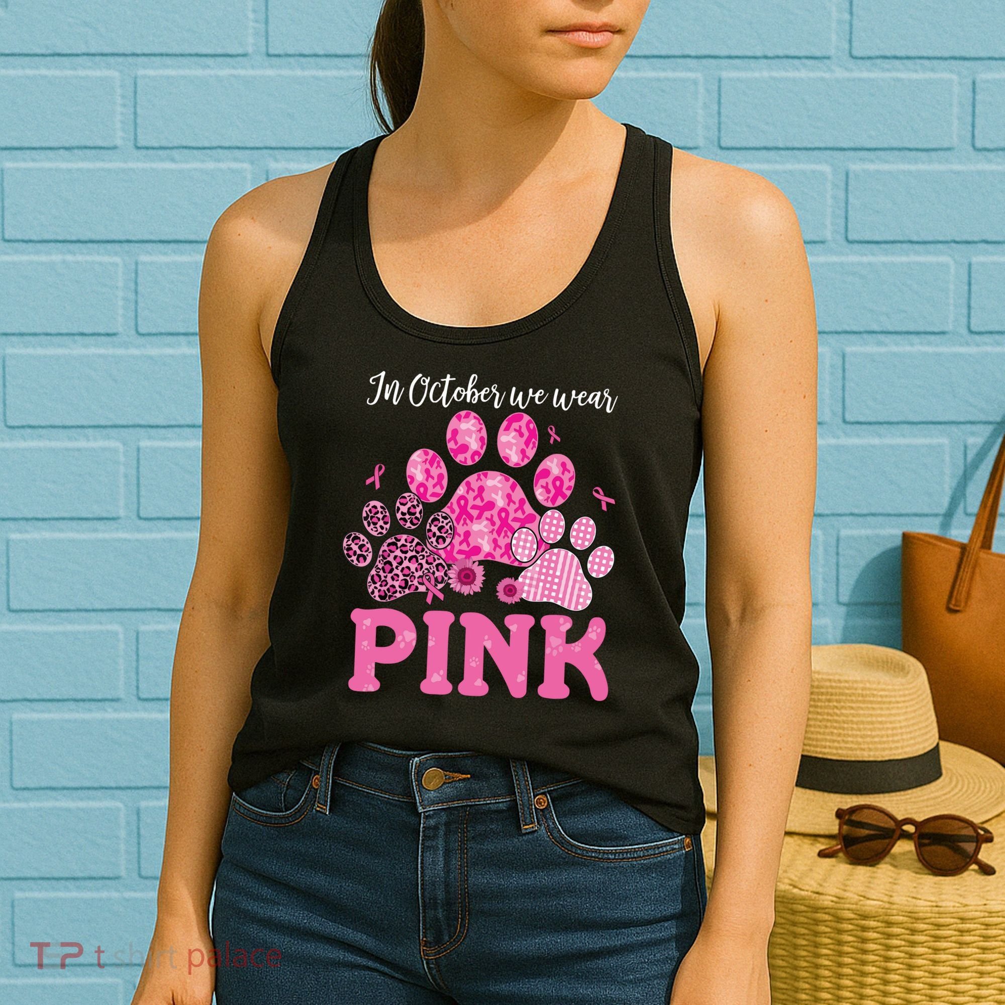 In October We Wear Pink Dog Cat Paw Breast Cancer Awareness Women's Tank Top