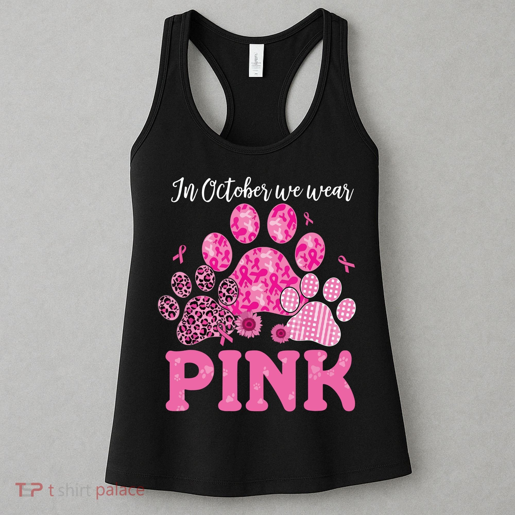 In October We Wear Pink Dog Cat Paw Breast Cancer Awareness Women's Tank Top