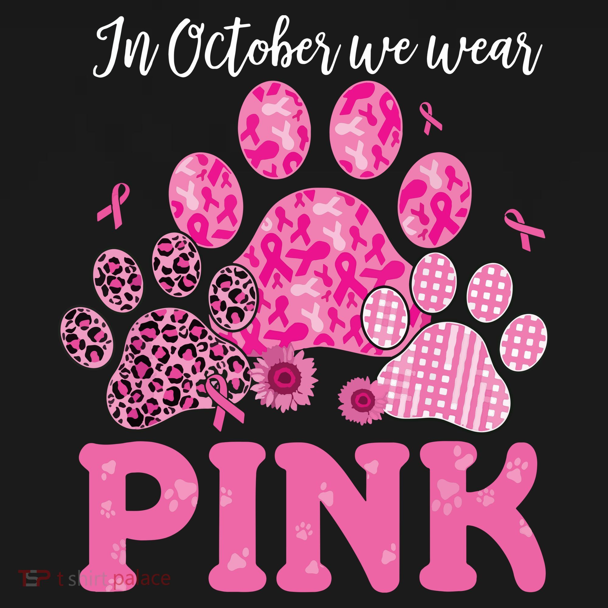 In October We Wear Pink Dog Cat Paw Breast Cancer Awareness Women's Tank Top