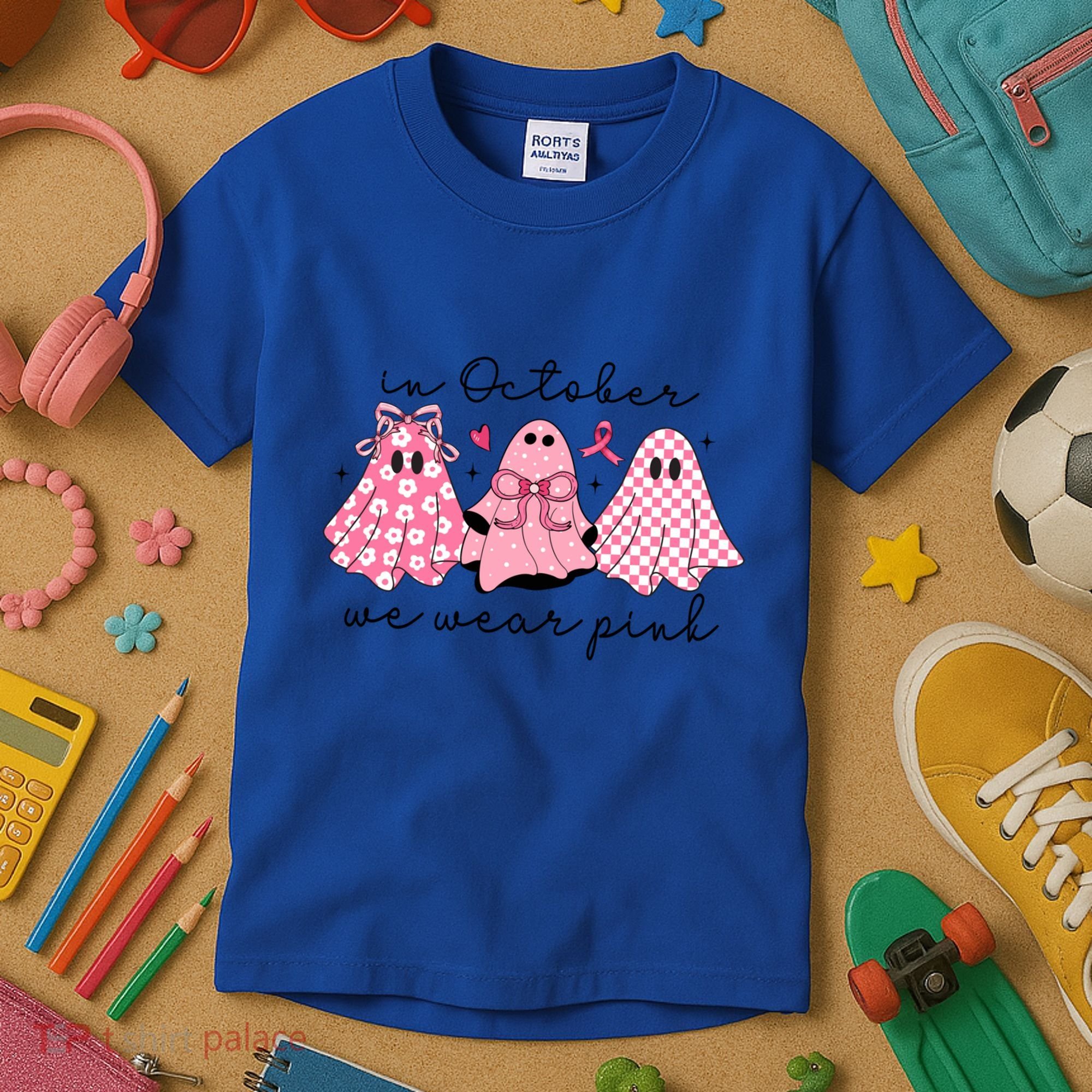 In October We Wear Cute Ghost S Cute Gift Kids T-Shirt