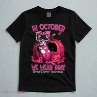 In October We Wear Cat Ribbon Breast Cancer Awareness T-Shirt thumb 5