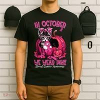 In October We Wear Cat Ribbon Breast Cancer Awareness T-Shirt thumb 6
