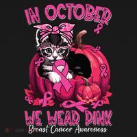 In October We Wear Cat Ribbon Breast Cancer Awareness Women's Hoodie thumb 2