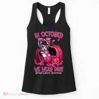 In October We Wear Cat Ribbon Breast Cancer Awareness Women's Tank Top thumb 0
