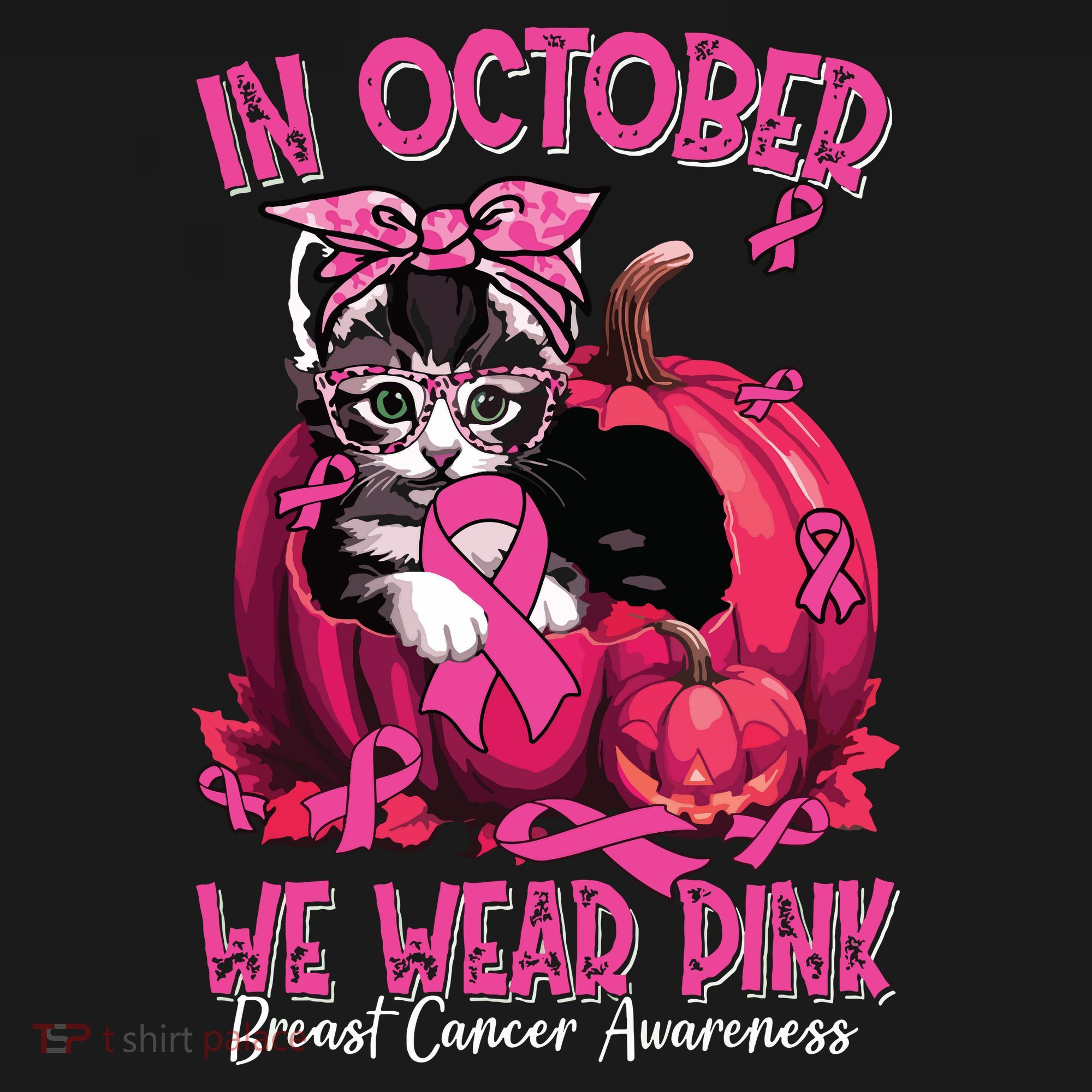 In October We Wear Cat Ribbon Breast Cancer Awareness Women's Tank Top