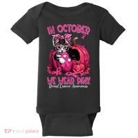 In October We Wear Cat Ribbon Breast Cancer Awareness Baby Bodysuit thumb 0