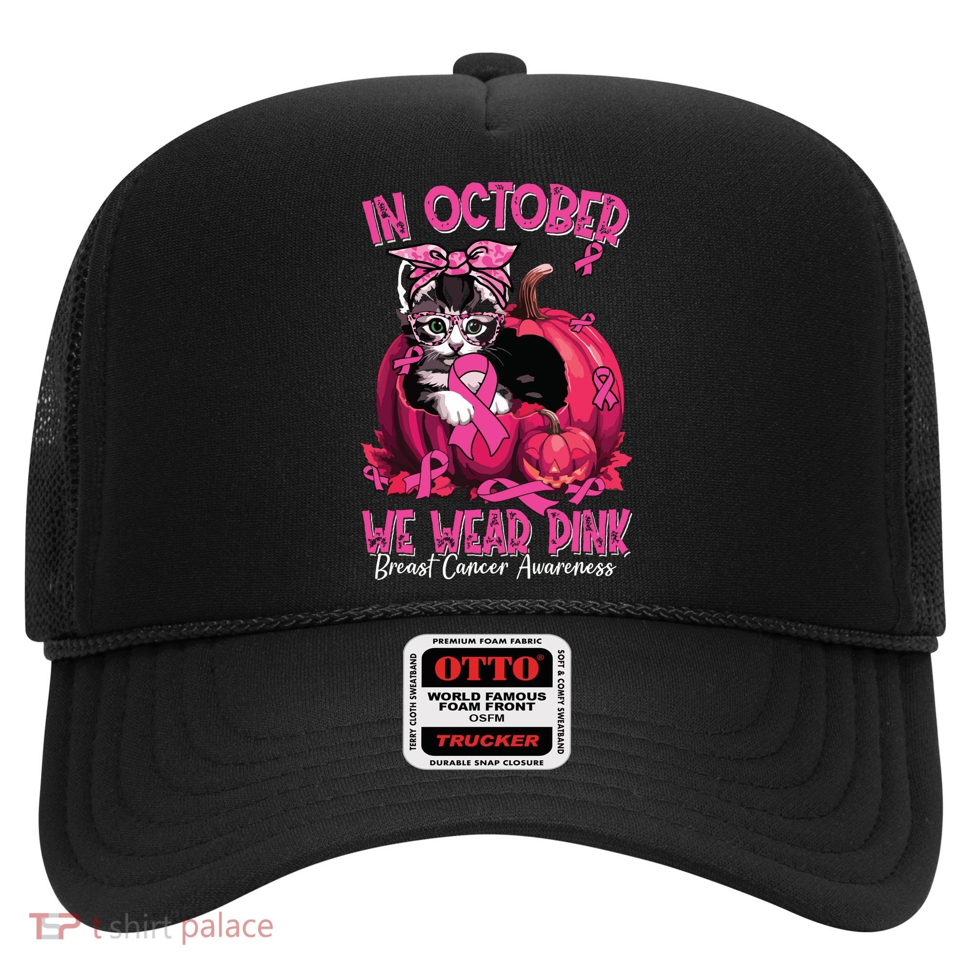 In October We Wear Cat Ribbon Breast Cancer Awareness Hat