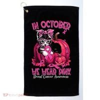 In October We Wear Cat Ribbon Breast Cancer Awareness Golf Towel thumb 0